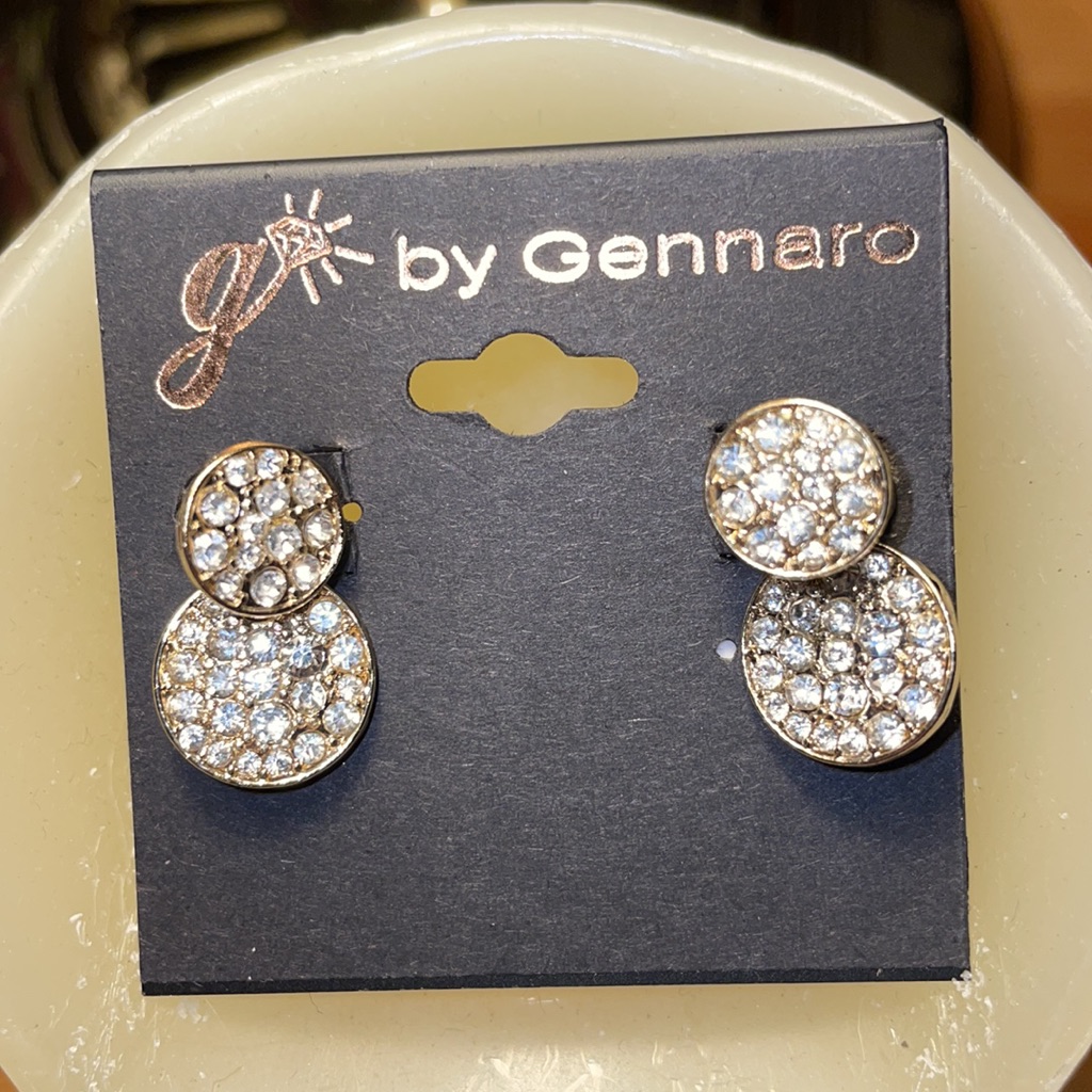 G By Gennaro Brushed Gold Tone Earrings With Faux Rhinestones Nwt
